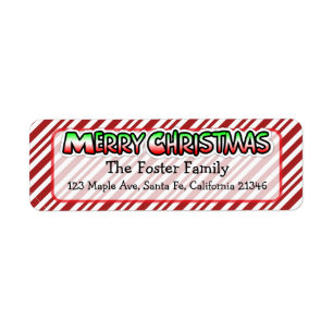 Etiqueta Feliz Navidad Candy Cane Stripes Whimsical
