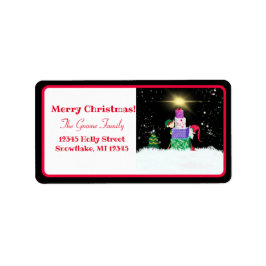 Etiqueta Feliz Navidad con regalos de Navidad