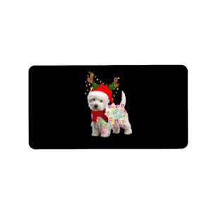 Etiqueta Feliz Navidad Cosplay de renos de perro occidental