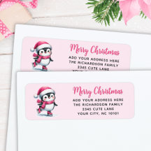 Feliz Navidad Cute Hielo Patinaje Pingüino Rosa