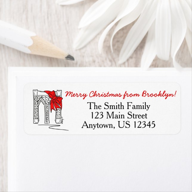 Etiqueta Feliz Navidad desde Brooklyn New York Bridge NYC (In situ)