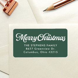 Etiqueta Feliz Navidad dirección de devolución simple verde