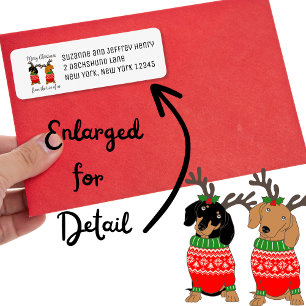 Etiqueta Feliz Navidad Dos Dachshunds en vacaciones