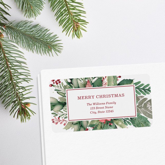 Etiqueta Feliz Navidad Elegante Dirección de Regreso Floral (Subido por el creador)