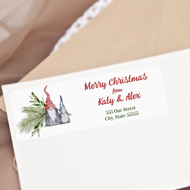 Etiqueta Feliz Navidad Escandinavo acuarela Gnomes (Subido por el creador)