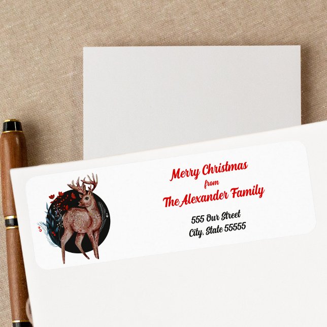 Etiqueta Feliz Navidad Escandinavo Arte Popular Deer Nórdic (Subido por el creador)