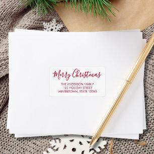 Etiqueta Feliz Navidad Escritura Roja Dirección de Devoluci