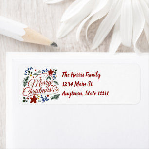 Etiqueta Feliz Navidad floral  