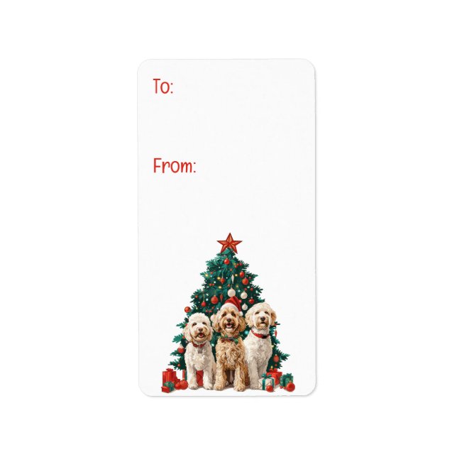 Etiqueta Feliz Navidad Goldendoodle Dogs (Frente)