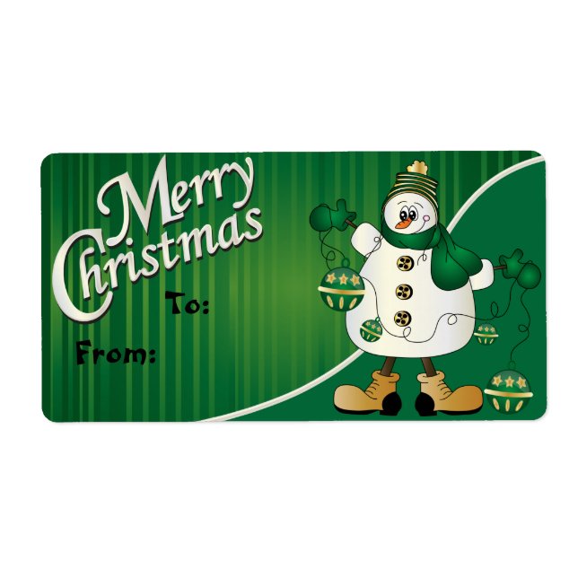 Etiqueta Feliz Navidad Green Snowman Gift Tag (Frente)