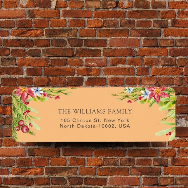 Etiqueta Feliz Navidad Holly Berry Pine Muy Feliz Naranja (Subido por el creador)