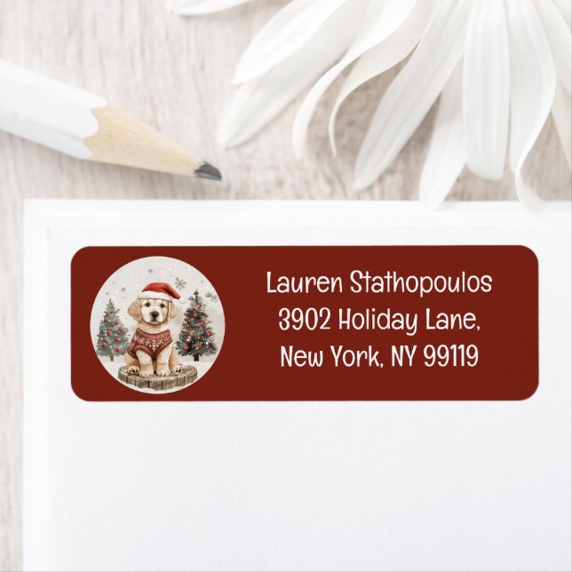 Etiqueta Feliz Navidad Labrador Recuperador Cachorro (In situ)