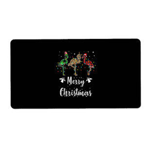 Etiqueta Feliz Navidad Leopardo Rojo Green Plaid Flamingo