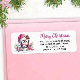 Etiqueta Feliz Navidad lindo pingüino Personalizado elegant