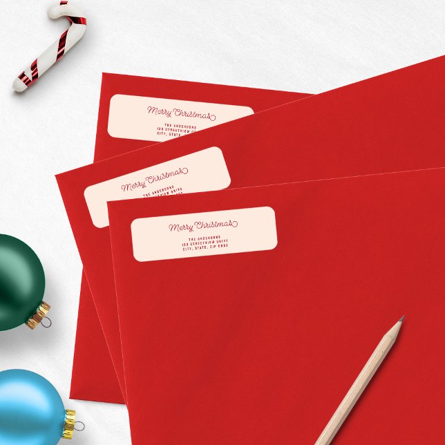 Etiqueta Feliz Navidad Moderna Dirección de Regreso Rosa (Merry Christmas Return Address Label)
