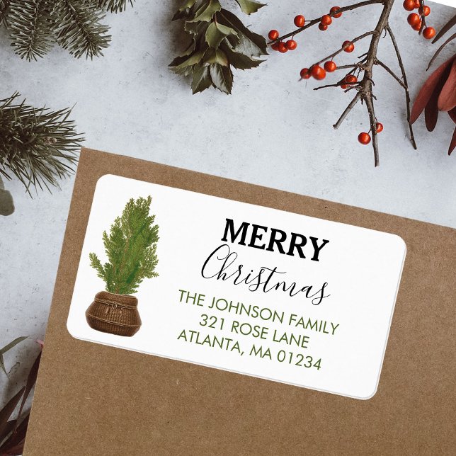 Etiqueta Feliz Navidad Moderna Rústica Dirección de Devoluc (Merry Christmas Modern Rustic Return Address)
