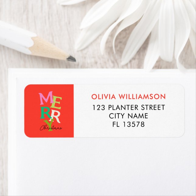 Etiqueta Feliz Navidad moderna y brillante festividad (In situ)