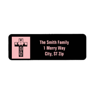Etiqueta Feliz Navidad Natividad Cross Pink Black