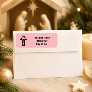 Etiqueta Feliz Navidad Natividad Cruz Rosa