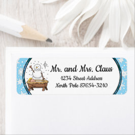 Etiqueta Feliz Navidad Natividad Niño Jesús Snowman