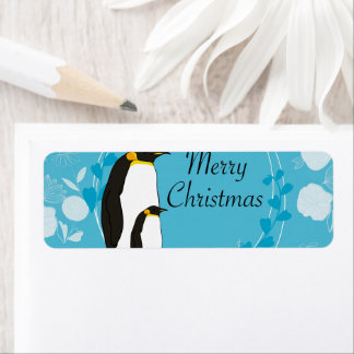 Etiqueta feliz navidad, navidad,pingüino,flores,azul,
