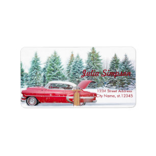 Etiqueta Feliz Navidad, Navidades Pinos Árboles, auto