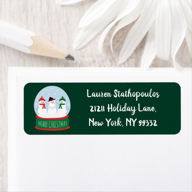 Etiqueta Feliz Navidad Nieve Globe Snowmen (In situ)