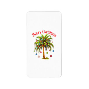 Etiqueta Feliz Navidad Palm Tree Light Tropical Hawaiano