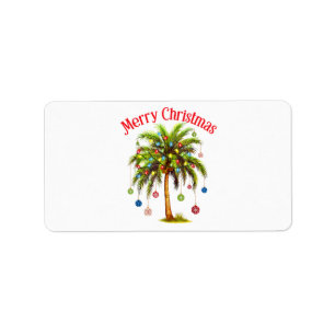 Etiqueta Feliz Navidad Palm Tree Light Tropical Hawaiano