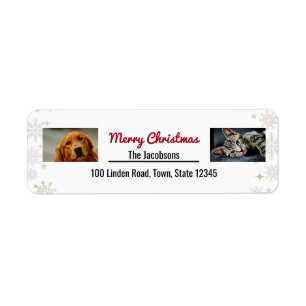 Etiqueta Feliz Navidad Perro Gato Mascotas Vintage Fotos Ni
