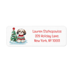 Etiqueta Feliz Navidad Perro Shih Tzu