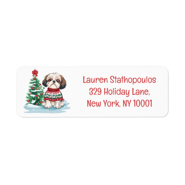 Etiqueta Feliz Navidad Perro Shih Tzu (Frente)