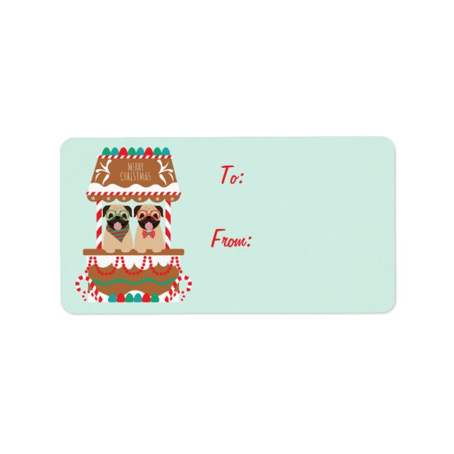 Etiqueta Feliz Navidad Pugs Holiday Stand Dogs (Frente)