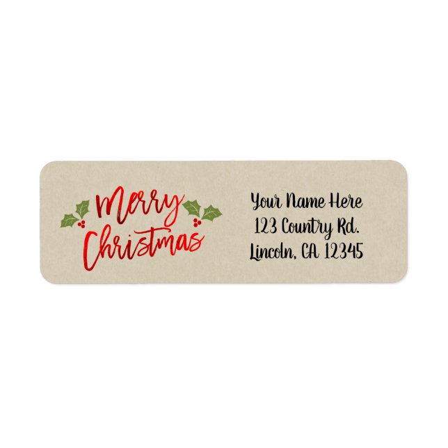 Etiqueta Feliz Navidad Red Faux Relieve metalizado Kraft mo (Frente)