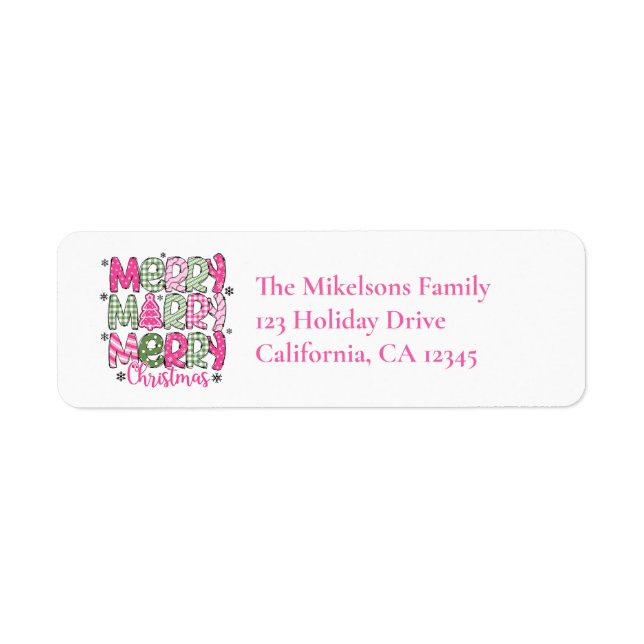 Etiqueta Feliz Navidad Rosa Verde (Frente)