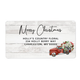 Etiqueta Feliz Navidad Rustic Vintage Red Truck Holiday