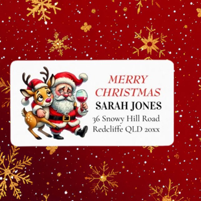 Etiqueta Feliz Navidad Saludos Santa (Spread holiday cheer with Brett Designs' Merry Christmas Greetings Santa Label! )