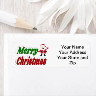 Etiqueta Feliz Navidad Santa Claus tipografía verde roja