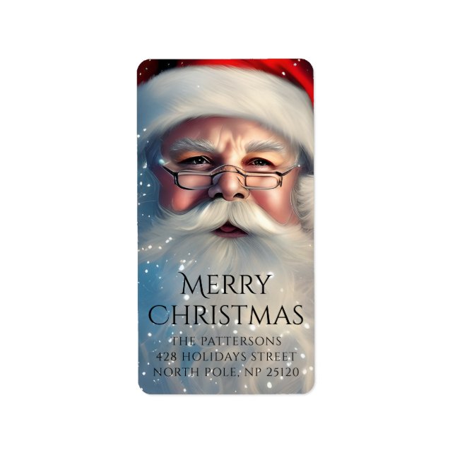 Etiqueta Feliz Navidad Santa Festividad de Invierno (Frente)