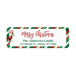 Etiqueta Feliz Navidad Santa Red + Green Return Address