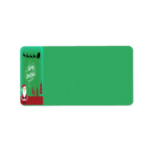 Etiqueta Feliz Navidad Santa Reindeer Snowflakes Green