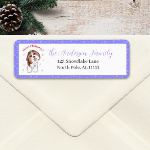 Etiqueta Feliz Navidad Shih Tzu con copo de nieve Dirección