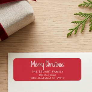Etiqueta Feliz Navidad Simple Moderno Mínimo Rojo Devolució
