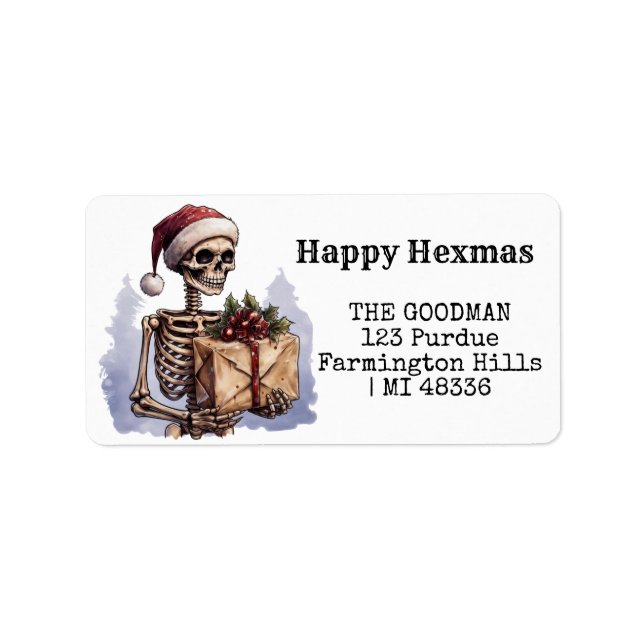 Etiqueta Feliz Navidad Spooky Skeleton Gótico (Frente)