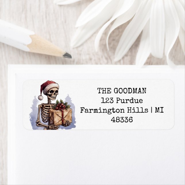 Etiqueta Feliz Navidad Spooky Skeleton Gótico (In situ)