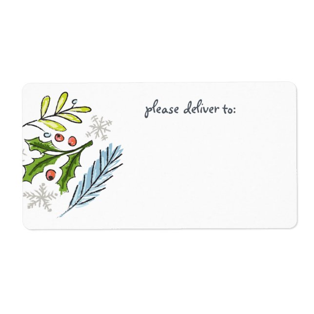 Etiqueta Feliz Navidad Spruce Boughs Blank (Frente)