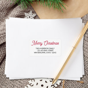 Etiqueta Feliz Navidad Tipografía Roja Dirección de Retorno