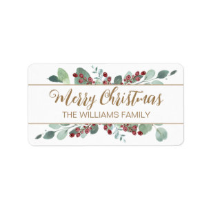 Etiqueta Feliz Navidad Verdor CranBerries Gold