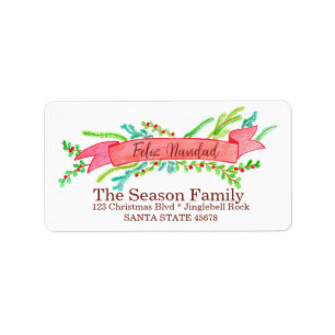 Etiqueta Feliz Navidad, watercolor Christmas banner