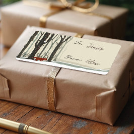 Etiqueta Feliz Navidad Woodland Winter Forest Fox Joy